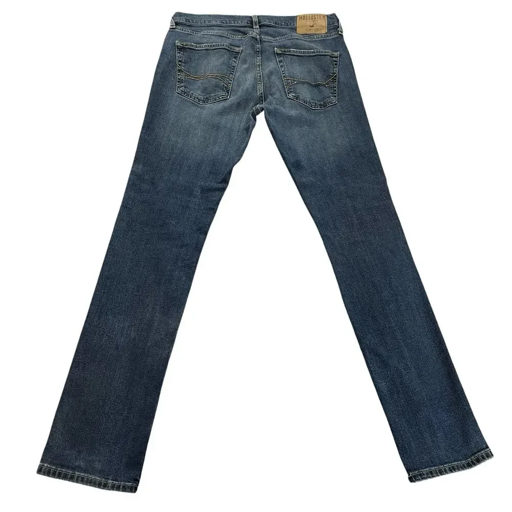 Hollister Skinny Jeans Mens 33x32 Blue Distressed Light Stretch